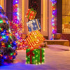 Lucktree Lighted Gift Boxes, Set of 4 Stackable Pre-lit Box Decorations with Warm White LED Lights & Pre-Assembled Ribbons