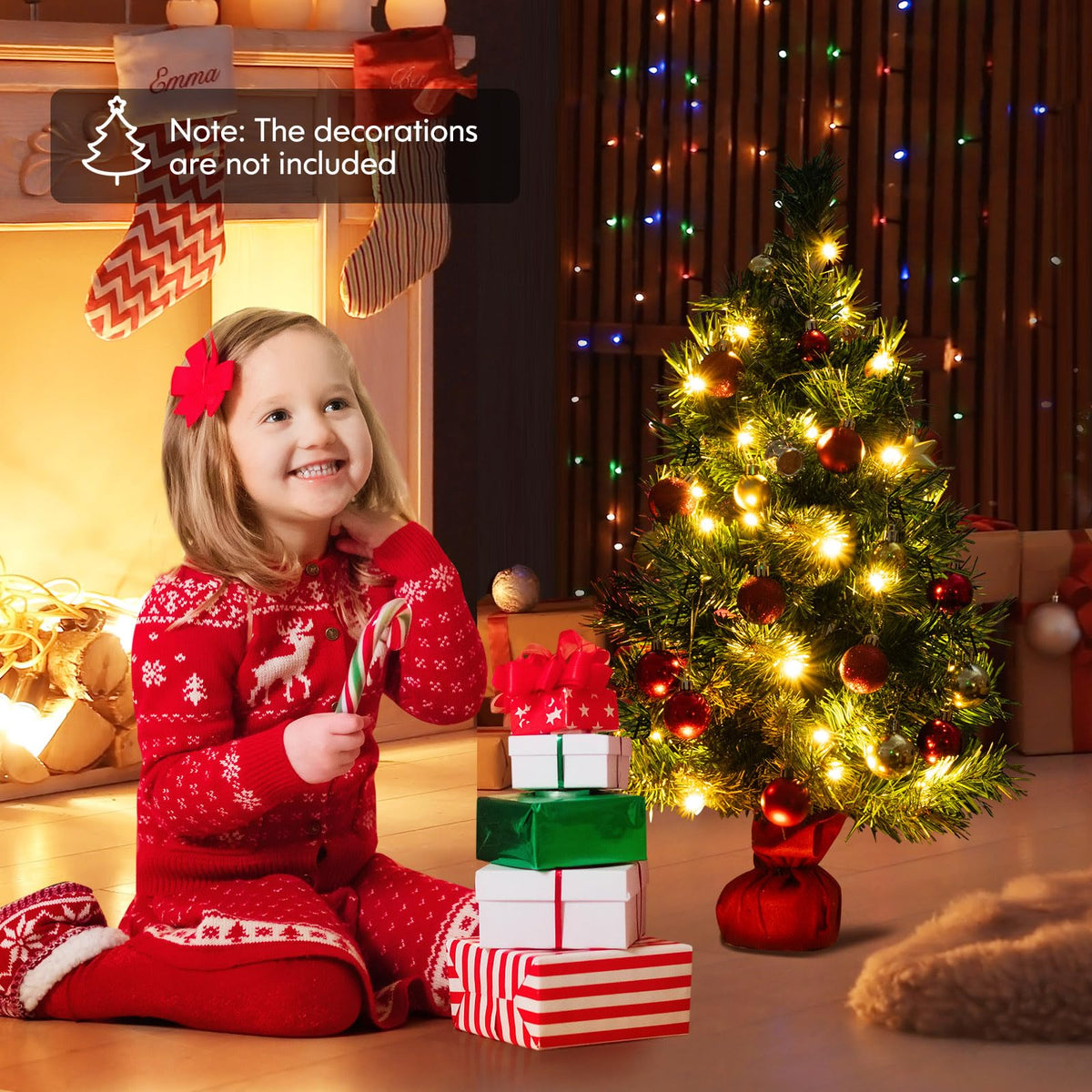 Lucktree Tabletop Battery Operated Small Fir Xmas Tree with Warm White LED Lights