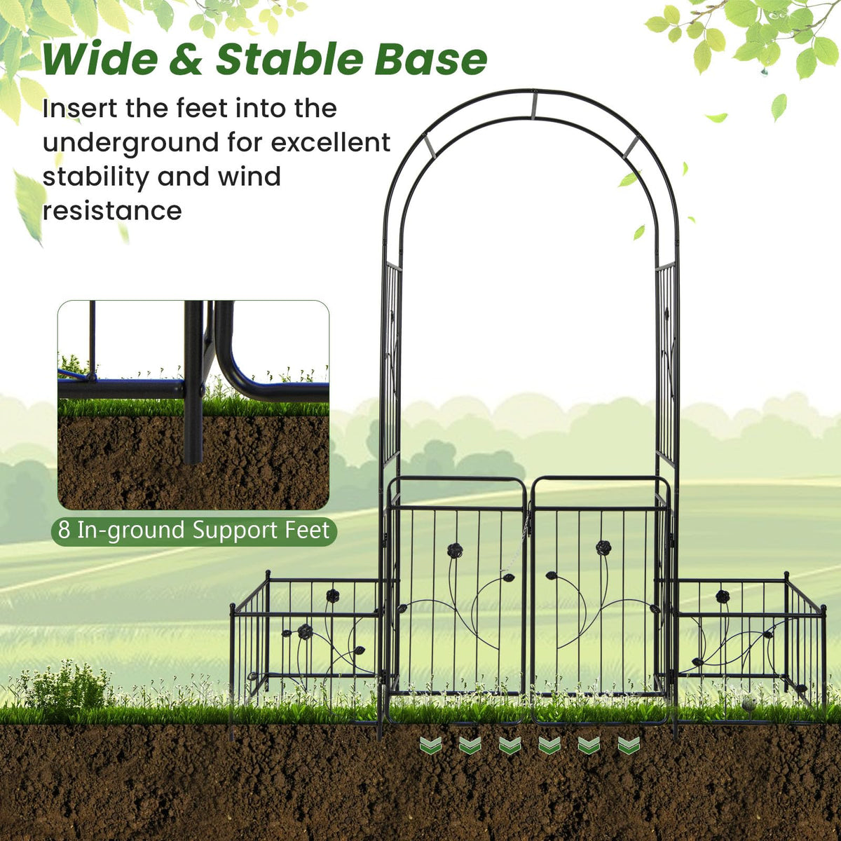 Lucktree Garden Arch with Planter - 87 inch Metal Garden Arbor with Gate