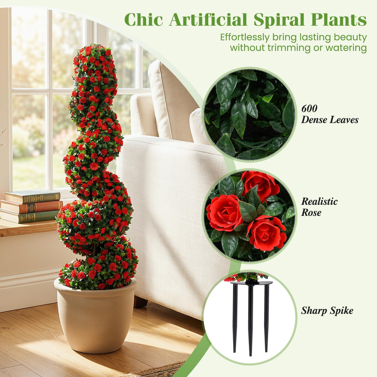 Lucktree 3FT Realistic Fake Rose Bushes Outdoor Faux Plants with Sun Protection & Ground Spikes Set of 2