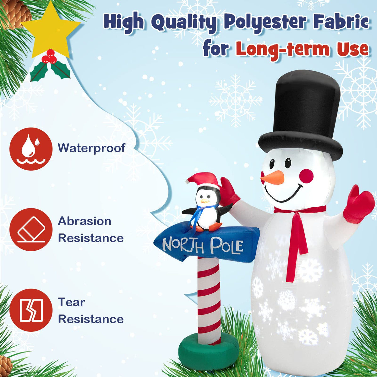 Lucktree 6 FT Inflatable Christmas Snowman, Blow up Xmas Decoration w/ Penguin Guidepost