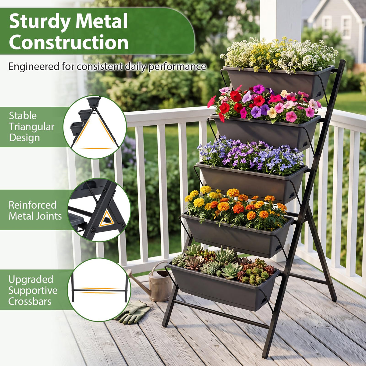 Lucktree 5-Tier Vertical Garden Planter Set 1/2 Raised Garden Bed w/Drainage
