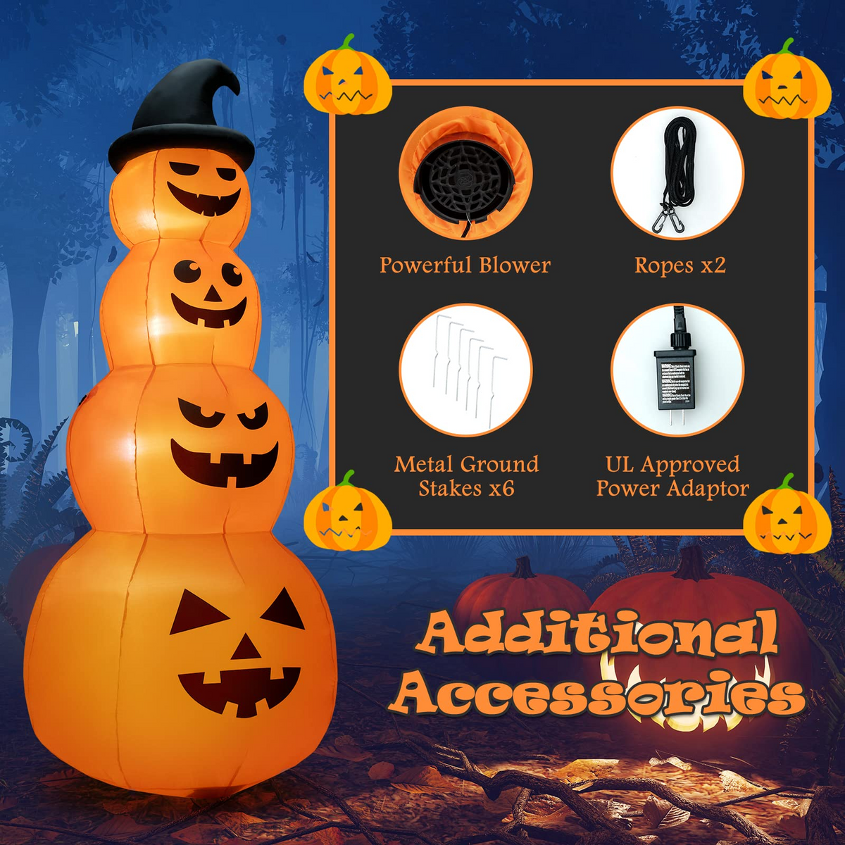 Lucktree 8 FT Halloween Inflatable Pumpkin, 4 Pumpkins Stack Halloween Decorations