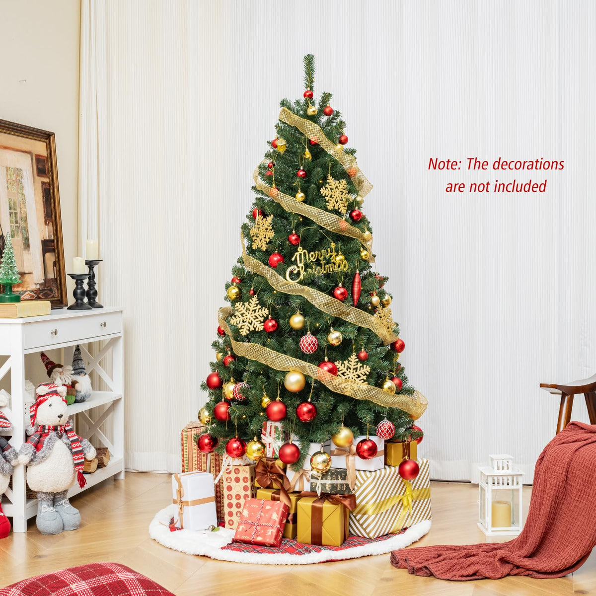 Lucktree 6ft Pre-Lit Christmas Tree, Artificial Hinged Xmas Tree with 200 Warm White LED Lights