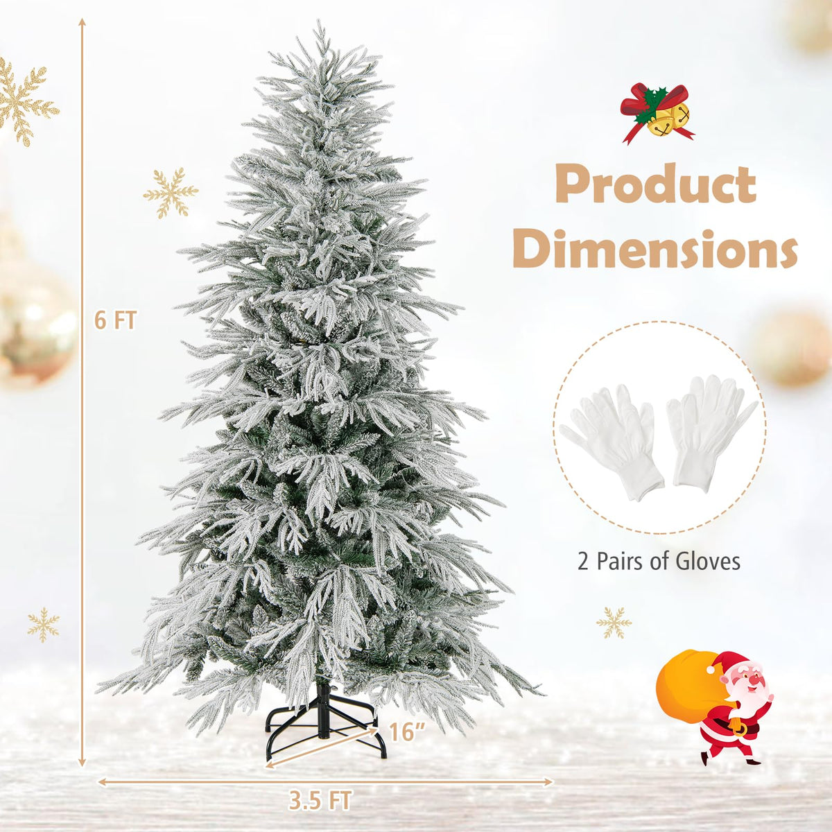 Lucktree 6FT / 7FT / 8FT Pre-Lit Snow Flocked Christmas Tree with PE & PVC Mixed Branch Tips