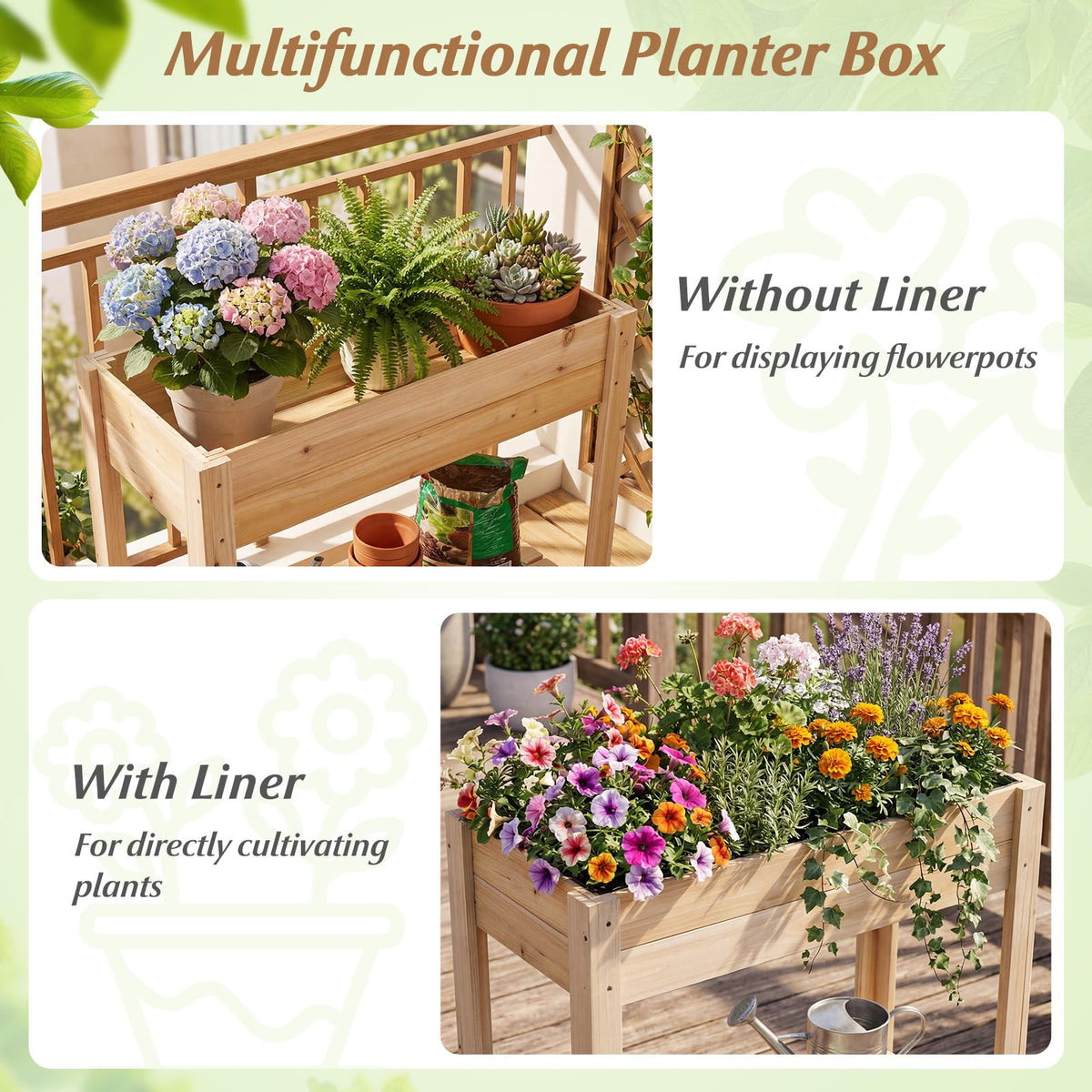 Lucktree Wood Raised Garden Bed w/Lower Shelf