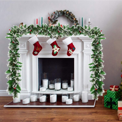 Lucktree 9FT Pre-lit Christmas Garland, Artificial Christmas Pine Rattan w/Timer - LucktreeUS