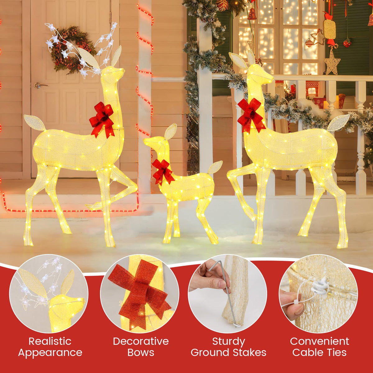 Lucktree 3 Pieces Christmas Lighted Reindeer Family Set