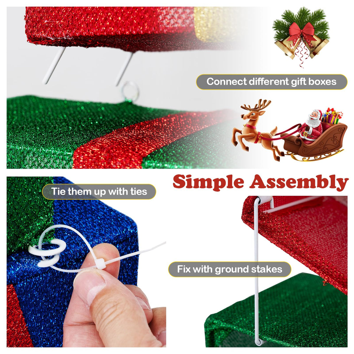Lucktree Christmas Lighted Gift Boxes Set of 4 | Light Up Present Boxes with Colorful Bows