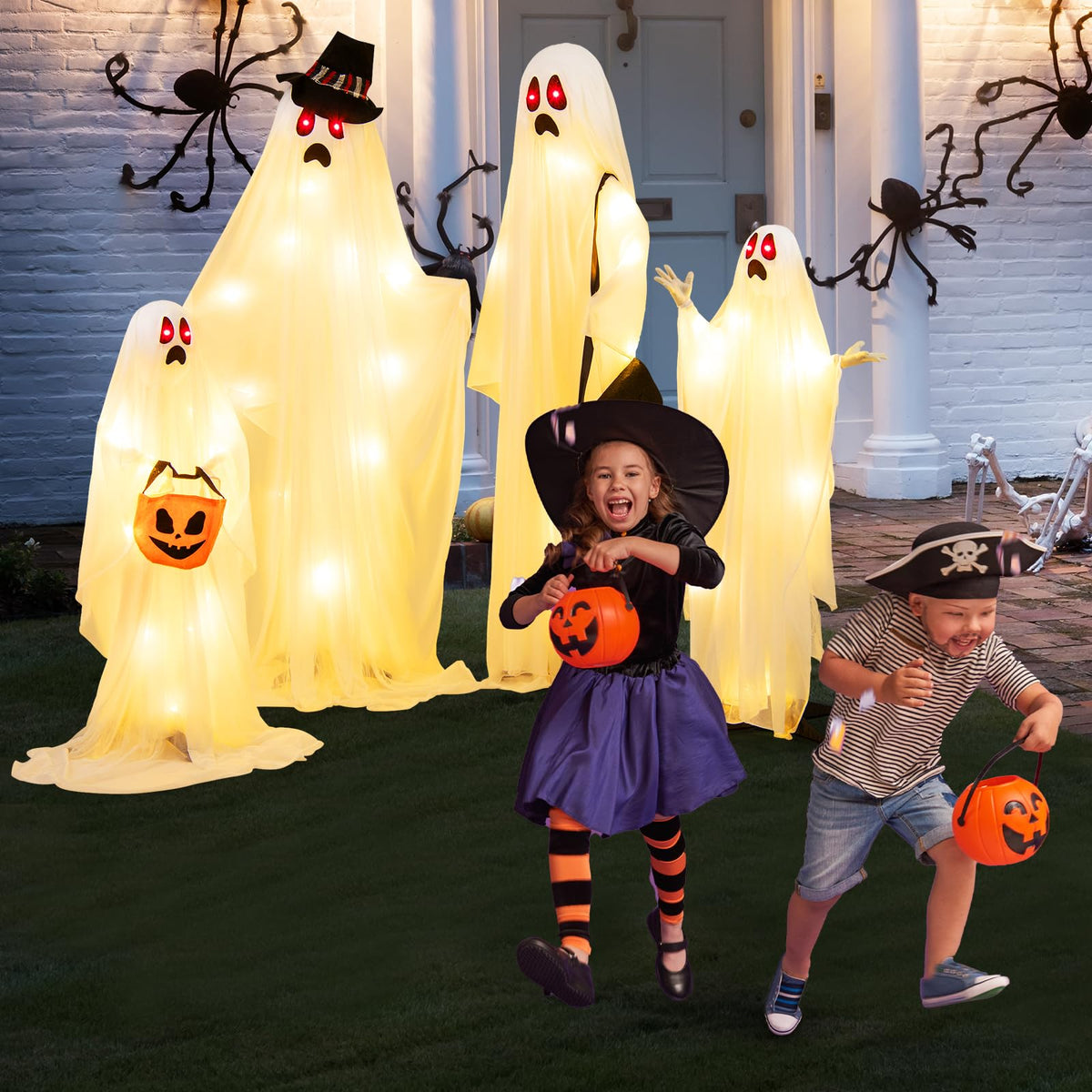 Lucktree Halloween Light Up Family Ghosts, 4 PCS LED Glowing Halloween Ghosts