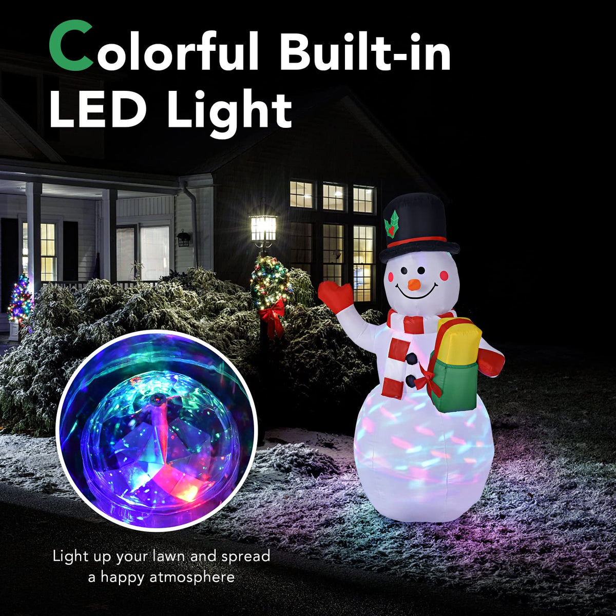 Lucktree Inflatable christmas Snowman, Santa Claus, Built-in Colorful LED Lights