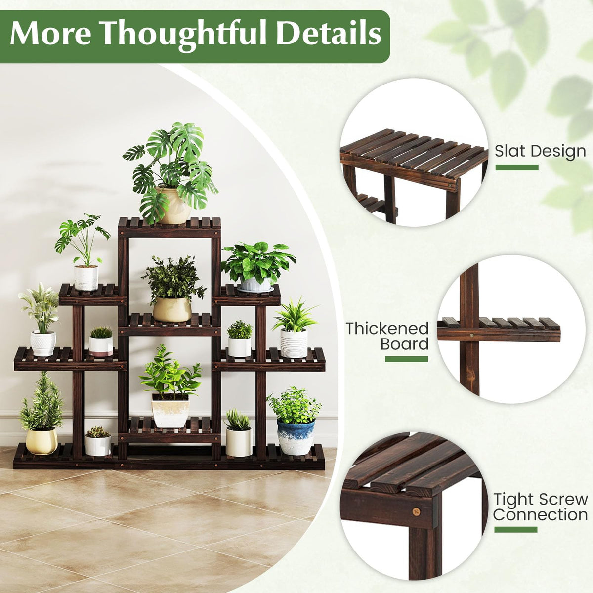 Lucktree Plant Stand Indoor & Outdoor 6 Tier Wood Flower Pot Stand for Multiple Plants