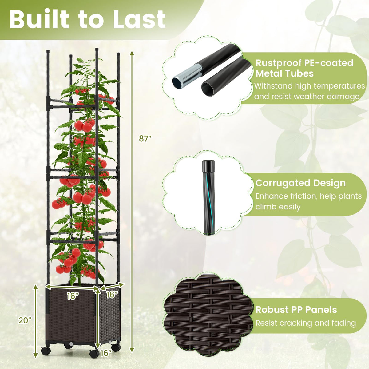 Lucktree Raised Garden Bed Planter Box with Trellis
