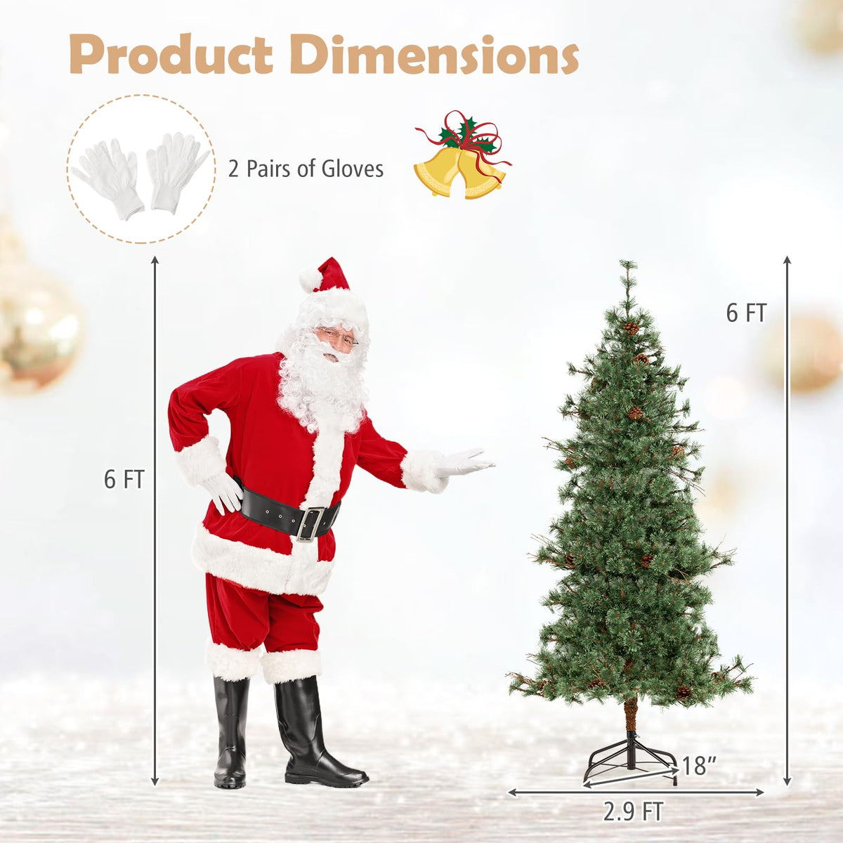 Lucktree Cashmere Christmas Tree with Pine Needles LED Lights with Bulb Cover