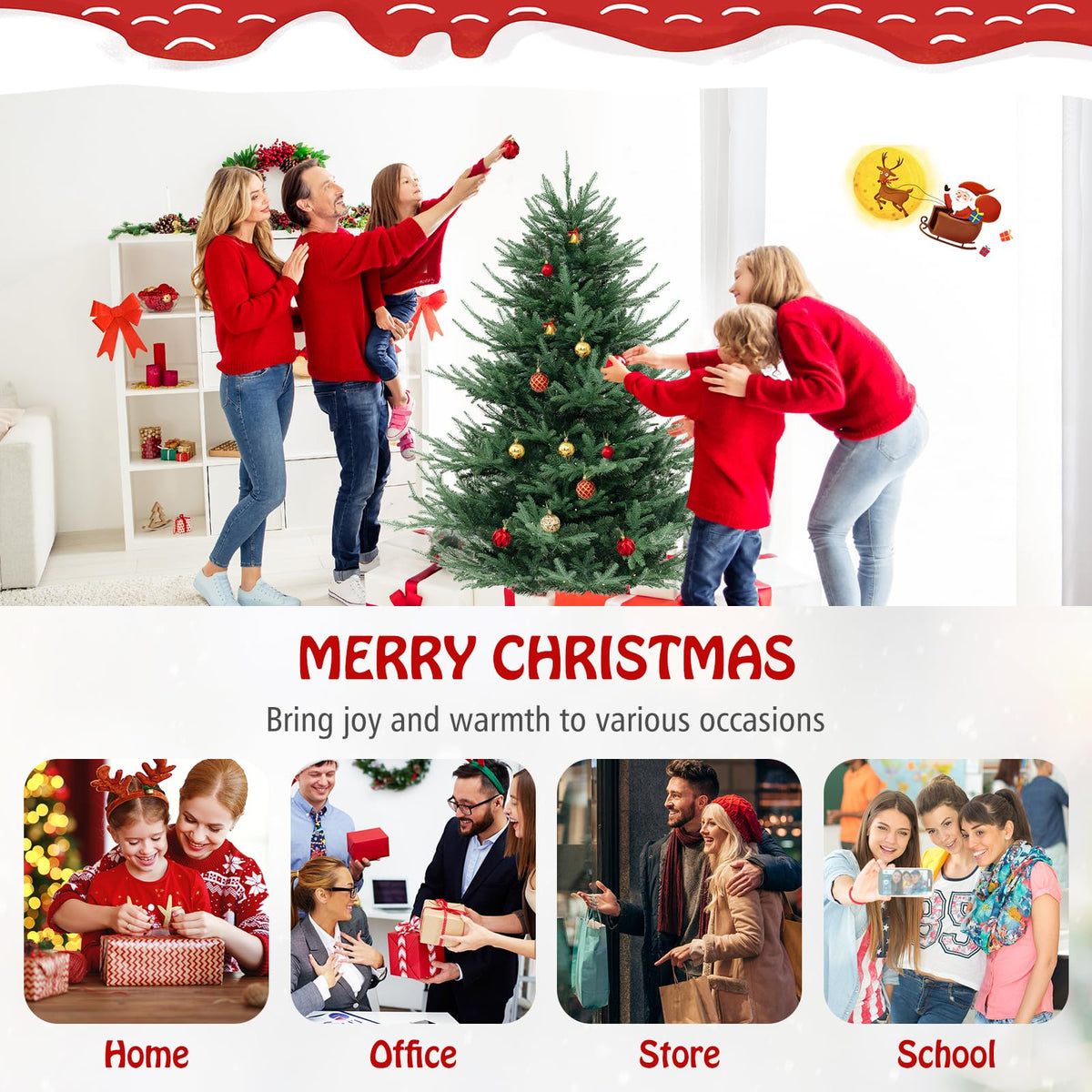 Lucktree 6ft Faux Hinged Xmas Full Tree with 240 Warm White LED Lights, 778 Branch Tips