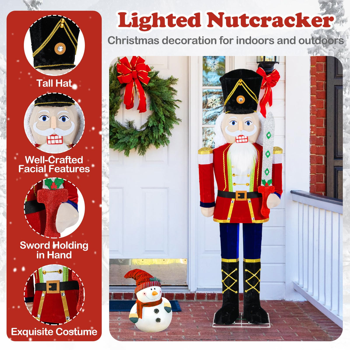 Lucktree 5 FT Christmas Lighted Nutcracker with Glitter Sword
