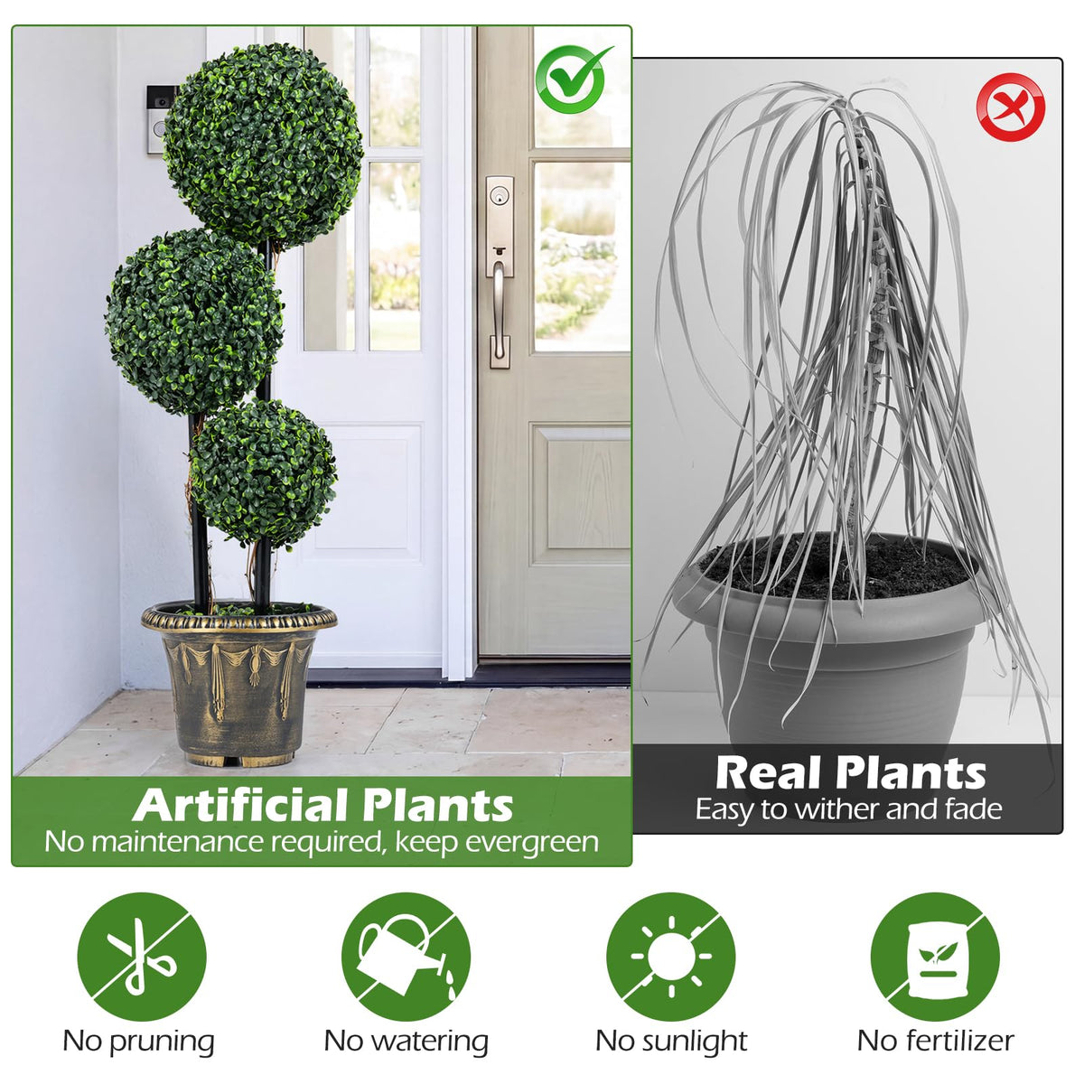 Lucktree 3 FT Artificial Boxwood Topiary Tree Sun-Protective Triple Ball Fake Plants Shrubs (1/2 Pack)