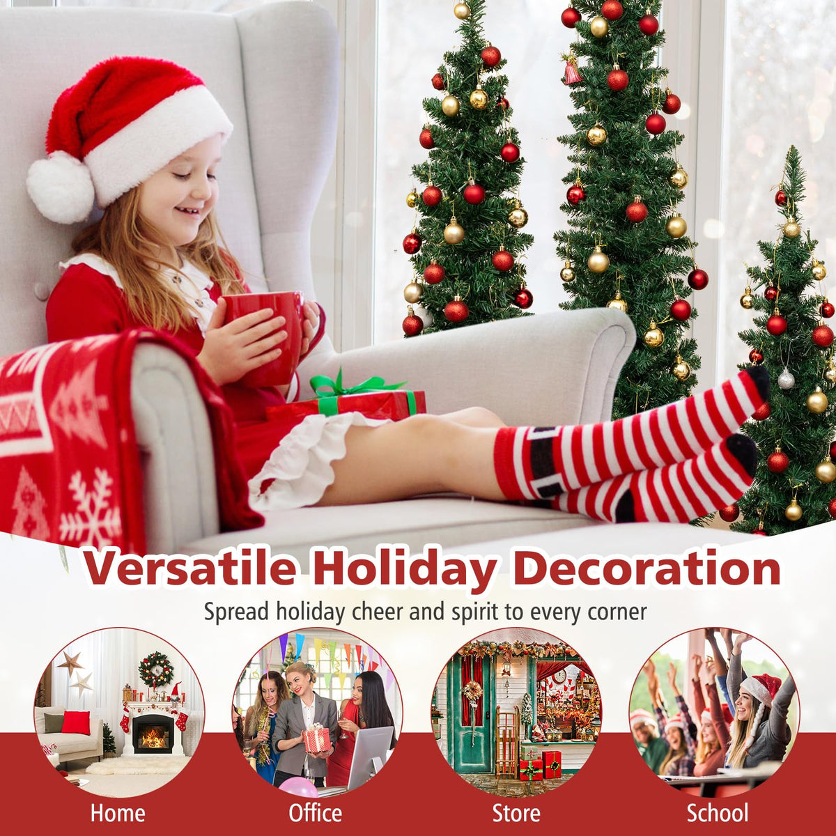 Lucktree 3' 4' 5' Pre-Lit Artificial Christmas Tree Set of 3