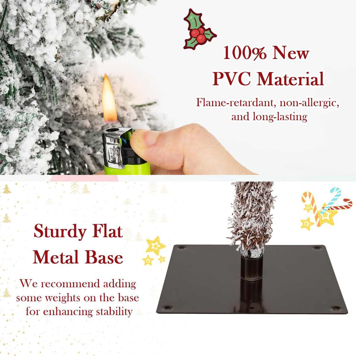 Lucktree 3' 4' 5' Pre-Lit Snow Flocked Christmas Tree Set of 3 with 300 Multicolored LED Lights