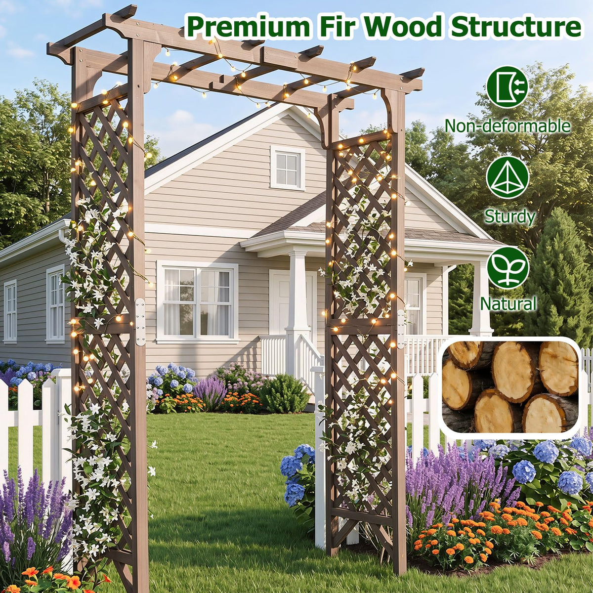 Lucktree 85" Wood Garden Arch Trellis with Flat Top for Climbing Plants