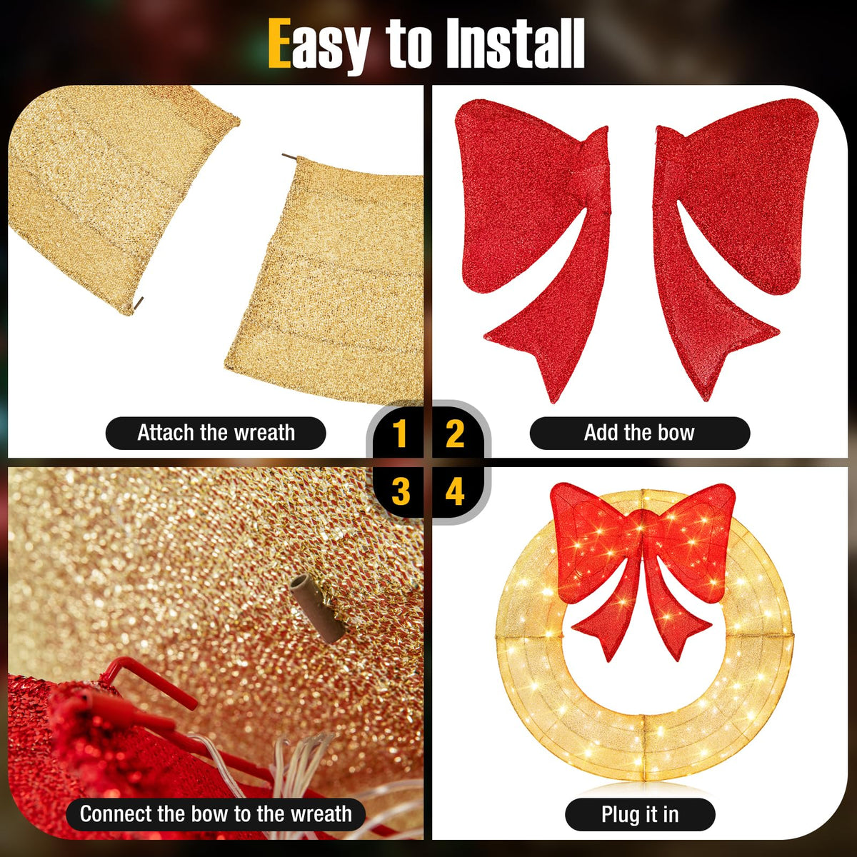 Lucktree 48 Inch Pre-Lit Christmas Wreath, Indoor/Outdoor Xmas Decoration with 200 LED Lights