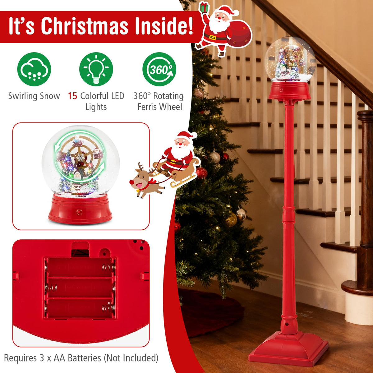 Lucktree 5 Ft Christmas Snow Globe Lantern ( Snowing Santa with Ferris Wheel )