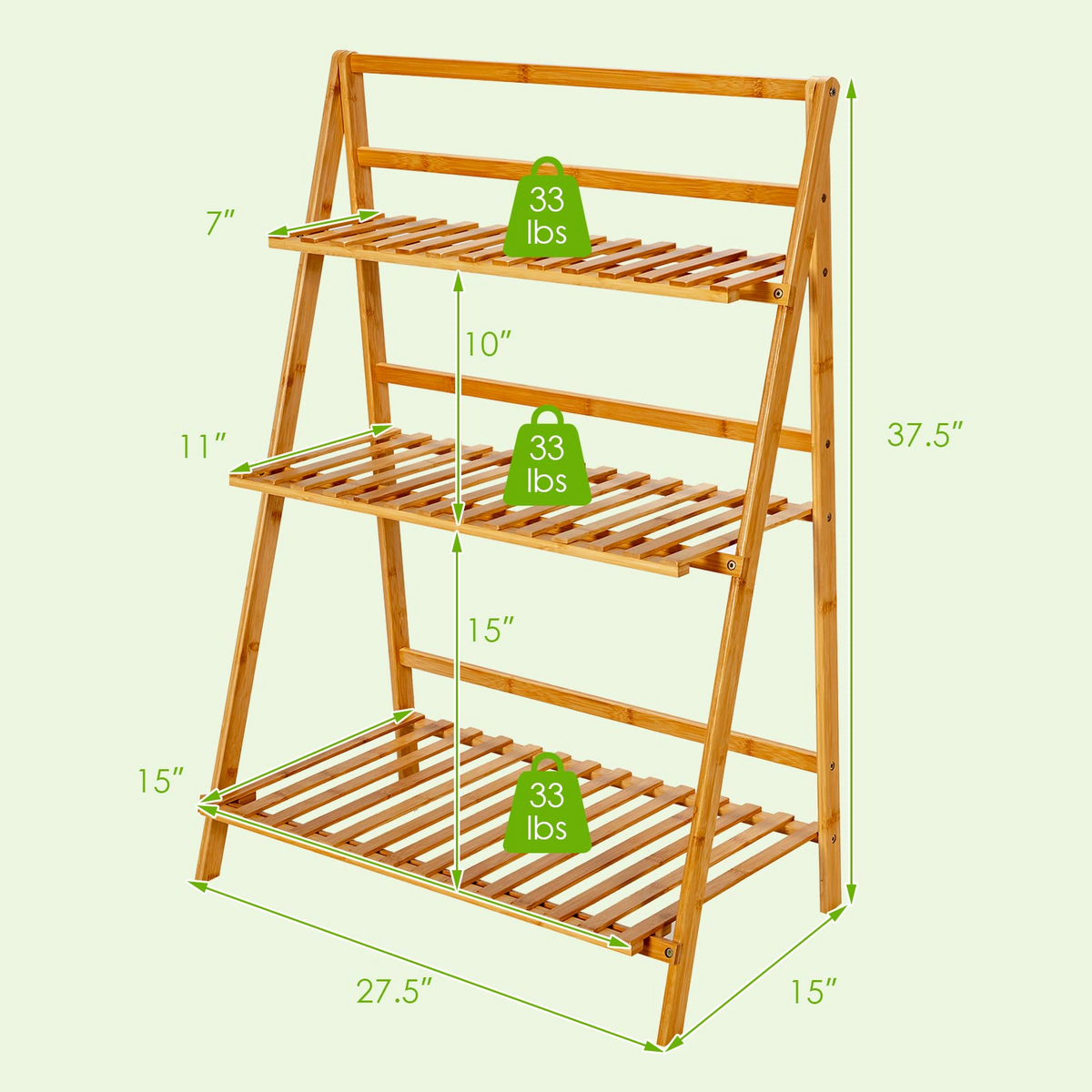 Lucktree 3 Tier Folding Storage Shelf, Bamboo Ladder Plant Stand