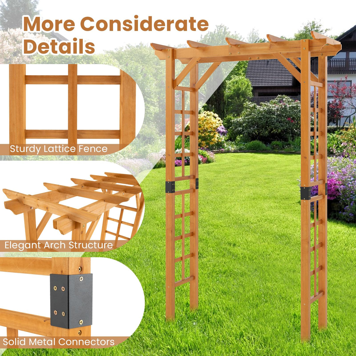 Lucktree 7FT Wood Garden Arbor Trellis for Ceremony Party