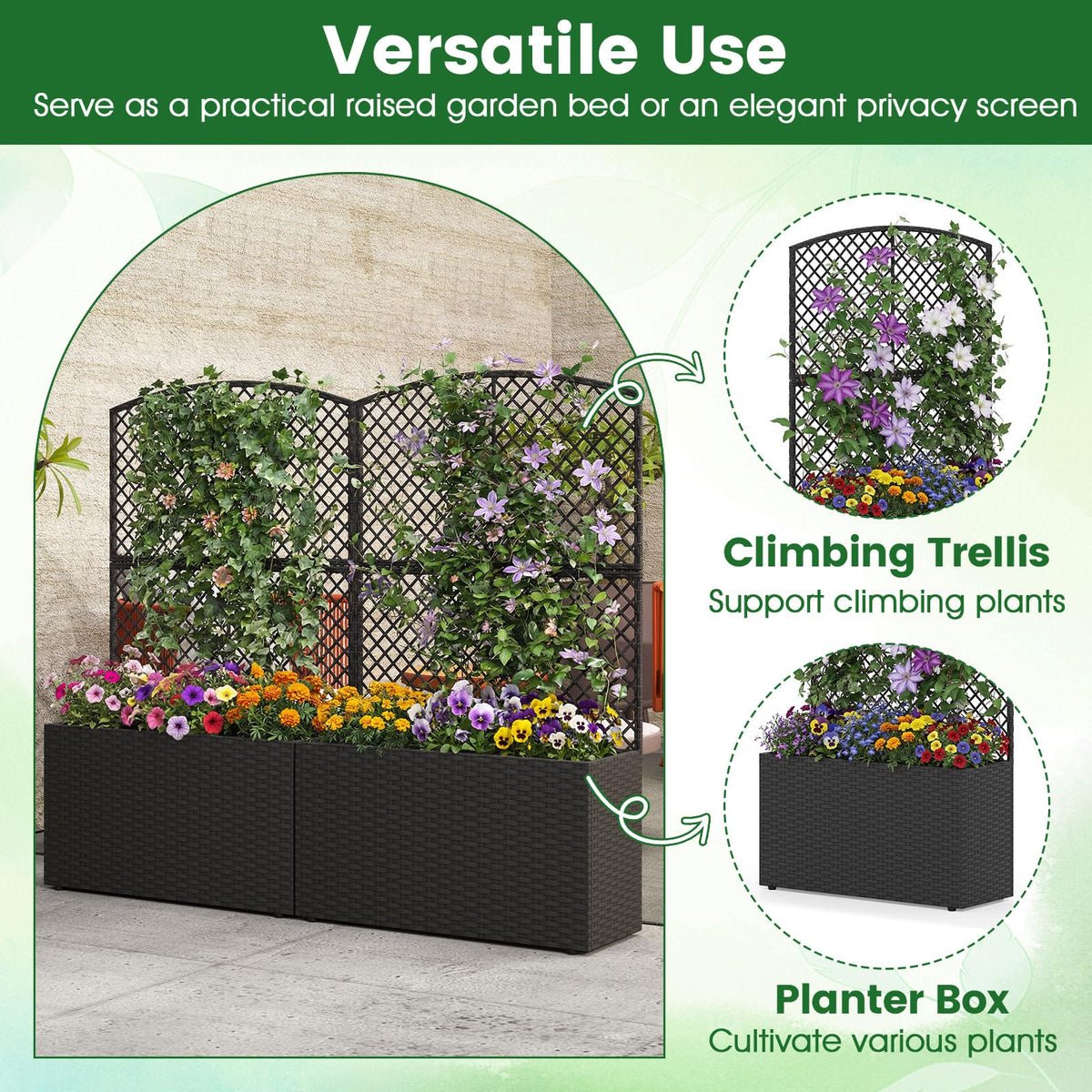 Lucktree 49 inch Tall PE Rattan Raised Garden Bed with Trellis