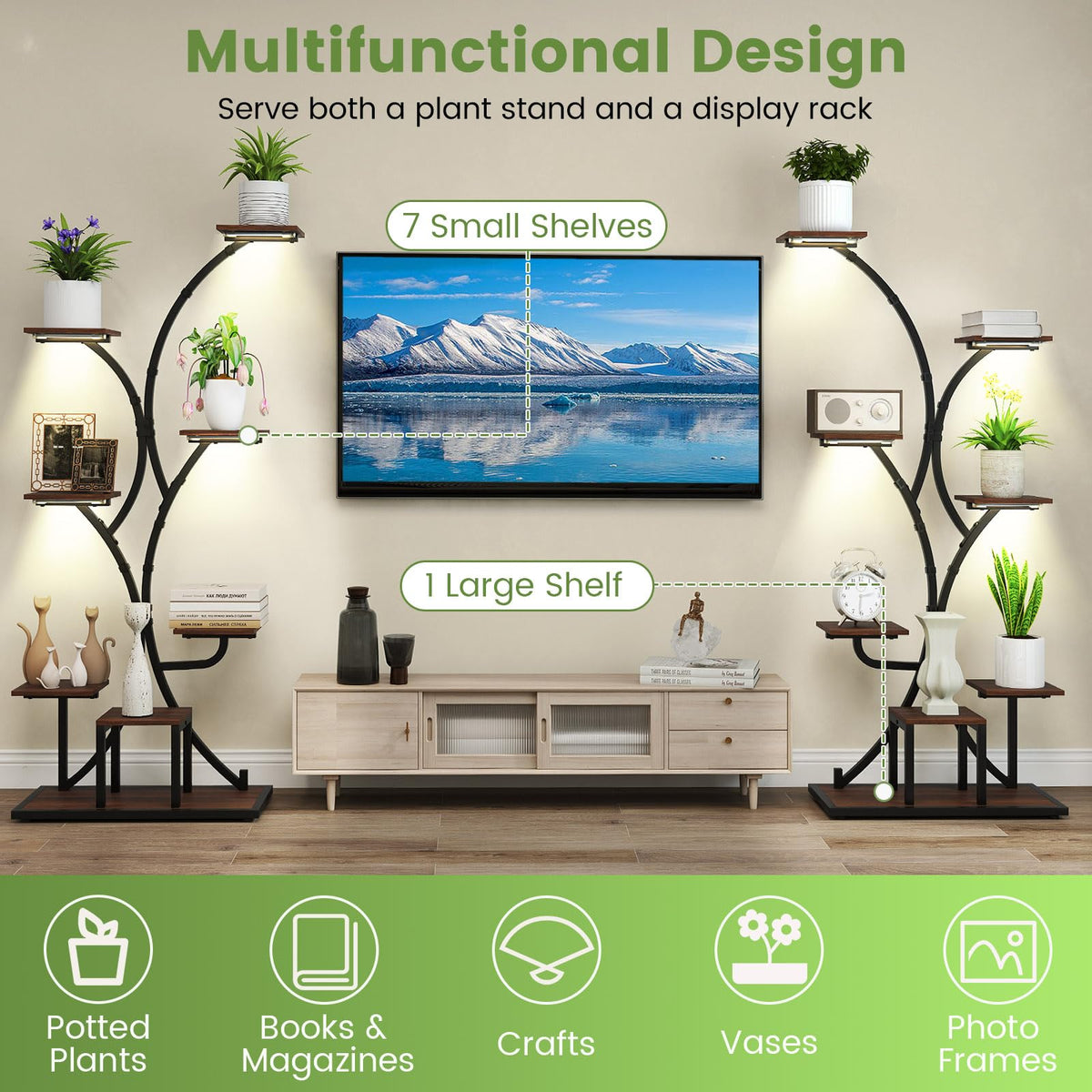 Lucktree Plant Stand Indoor with Grow Lights 8-Tier 58" Tall Corner Metal Plant Shelf