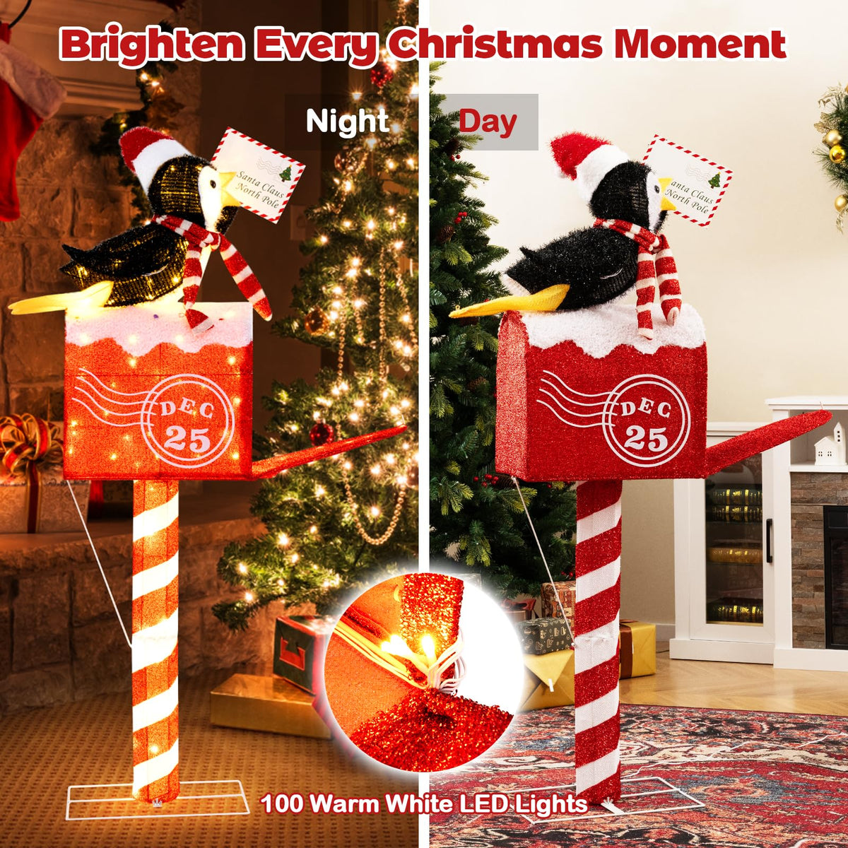 Lucktree 4.8 FT Christmas Lighted Penguin on Mailbox