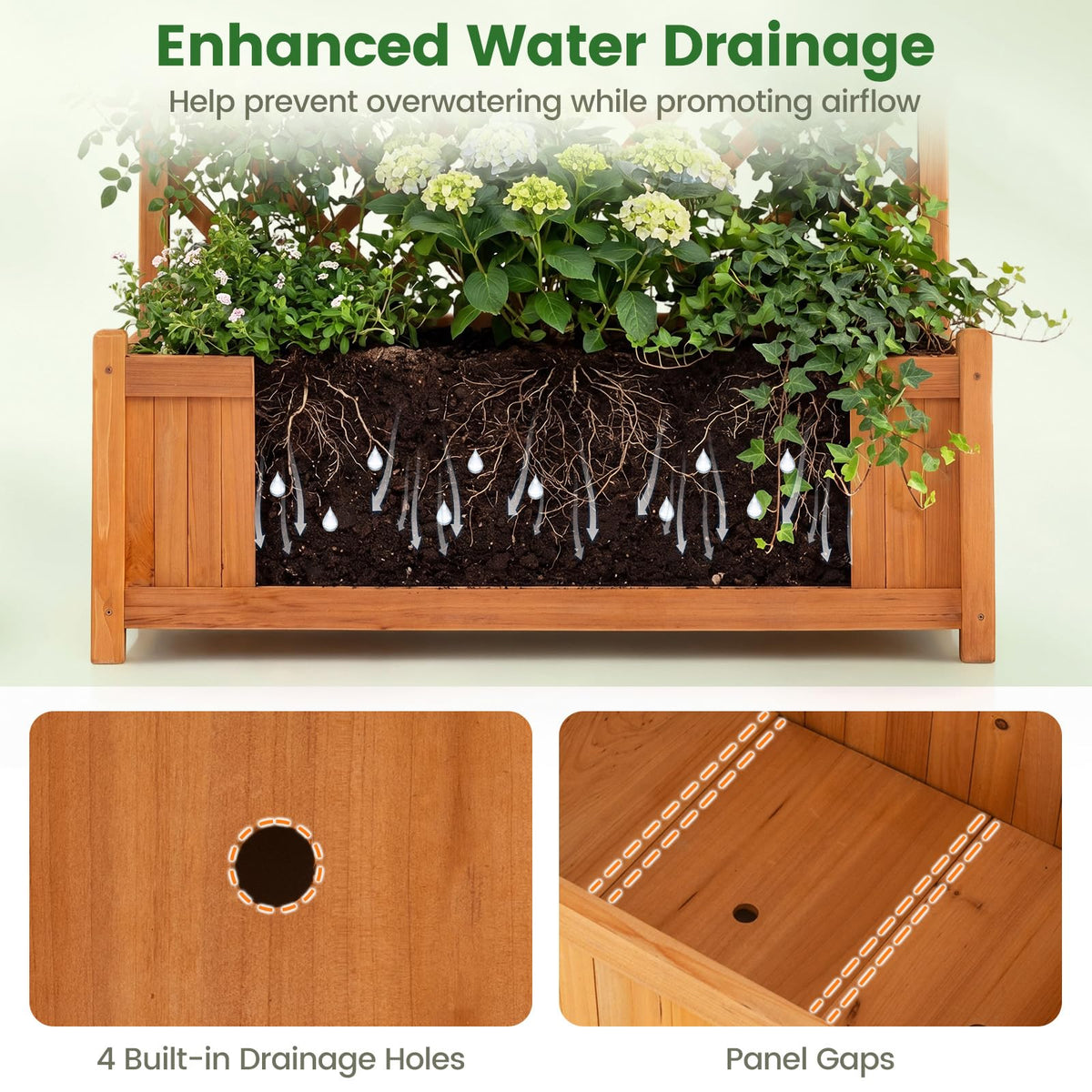 Lucktree 71" Wooden Raised Garden Bed with Trellis (1/2)