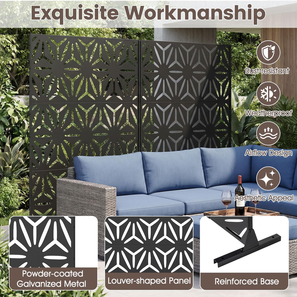 Lucktree 72''H x 48''W Freestanding Metal Privacy Screen with Stable Legs
