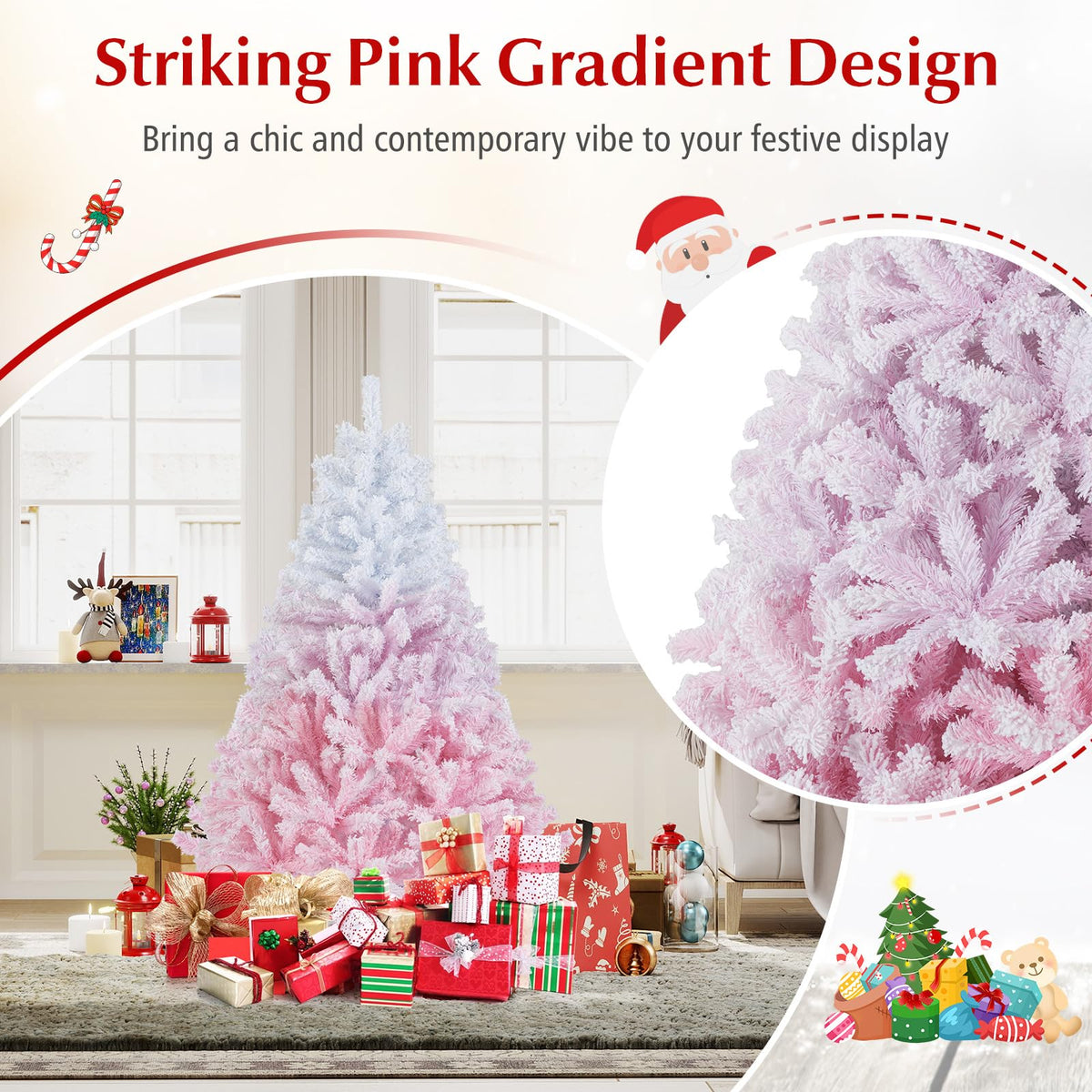 Lucktree Pink Gradient & White Snow Flocked Christmas Tree | Home Office Decoration
