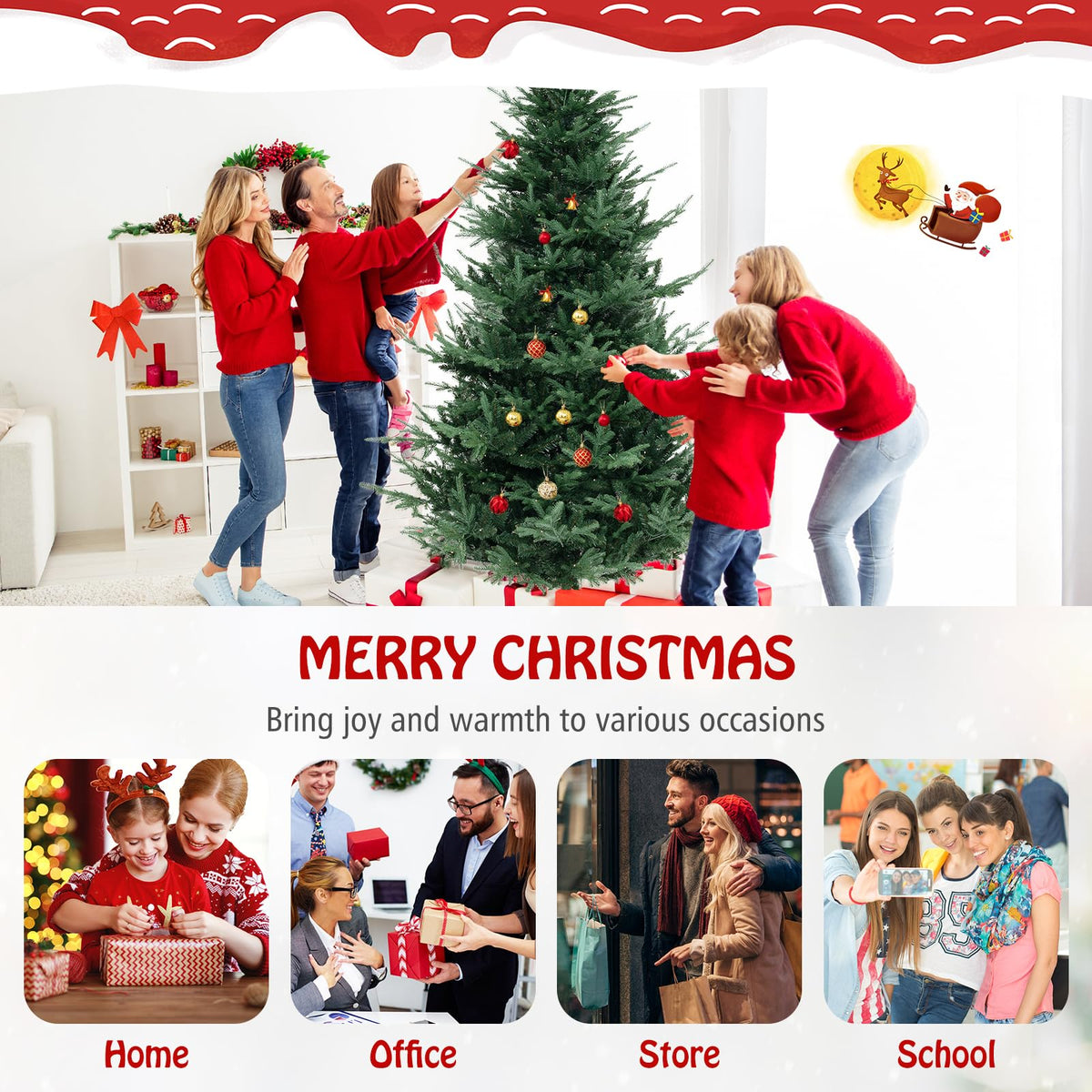 Lucktree 8ft Pre-lit Artificial Christmas Tree with 450 Warm White LED Lights, 1480 Branch Tips