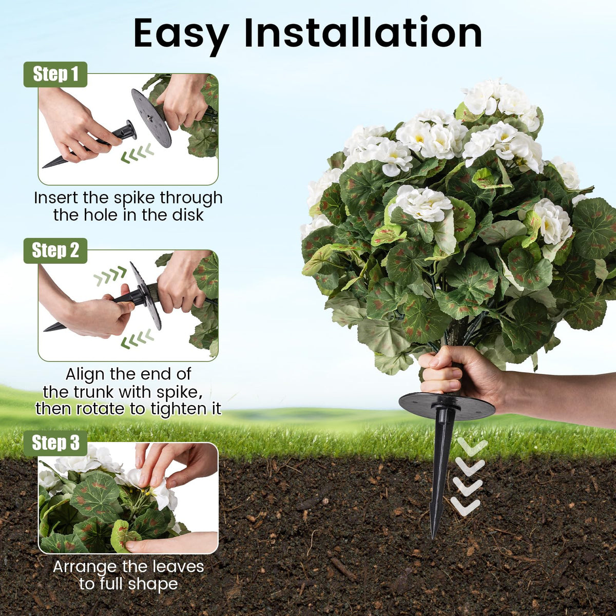 Lucktree 22.5” Artificial Begonia Ball Trees Set of 2 with Ground Spikes