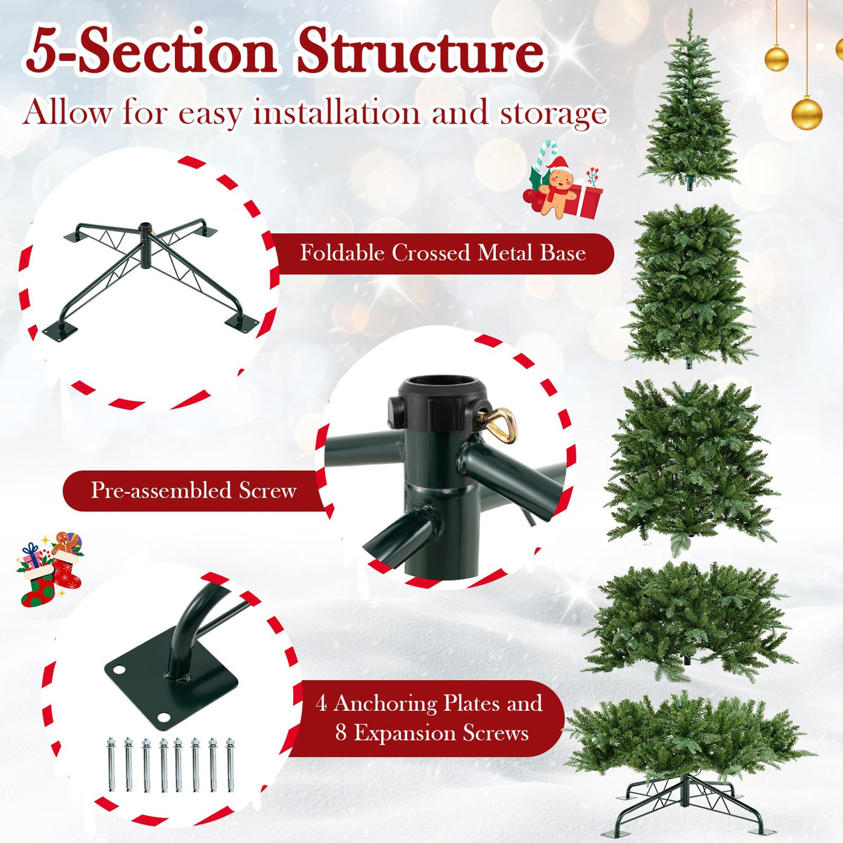 Lucktree 12 FT Tall Pre-Lit Hinged Xmas Tree with Quick Power Connector