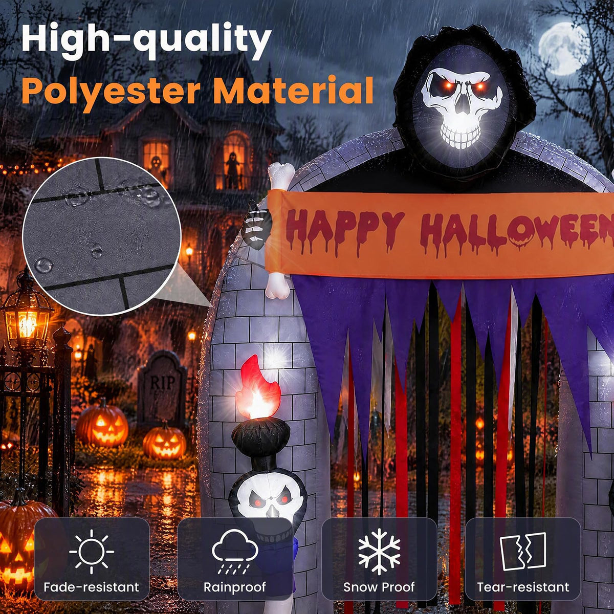 Lucktree 8.5 FT Halloween Inflatable Grim Reaper Archway with 2 Candles