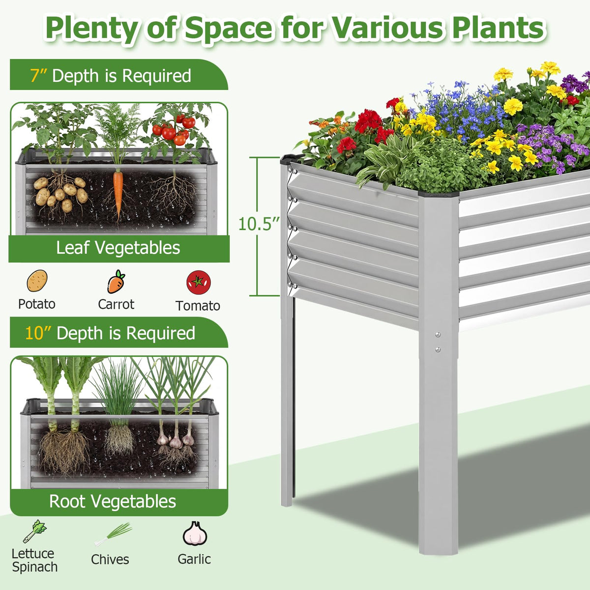 Lucktree Galvanized Raised Garden Bed with Legs Set 1/2 46"x24"x31" Metal Elevated Planter Box