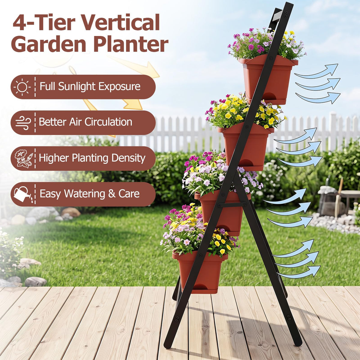 Lucktree 4-Tier Vertical Garden Planter with 4 Container Boxes & Drainage System (1/2)
