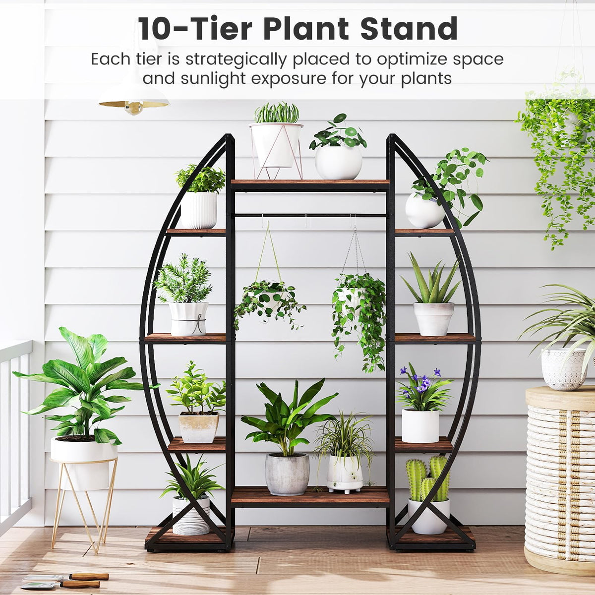 Lucktree Plant Stand Indoor with Grow Lights 10-Tier 63" Tall Metal Plant Shelf