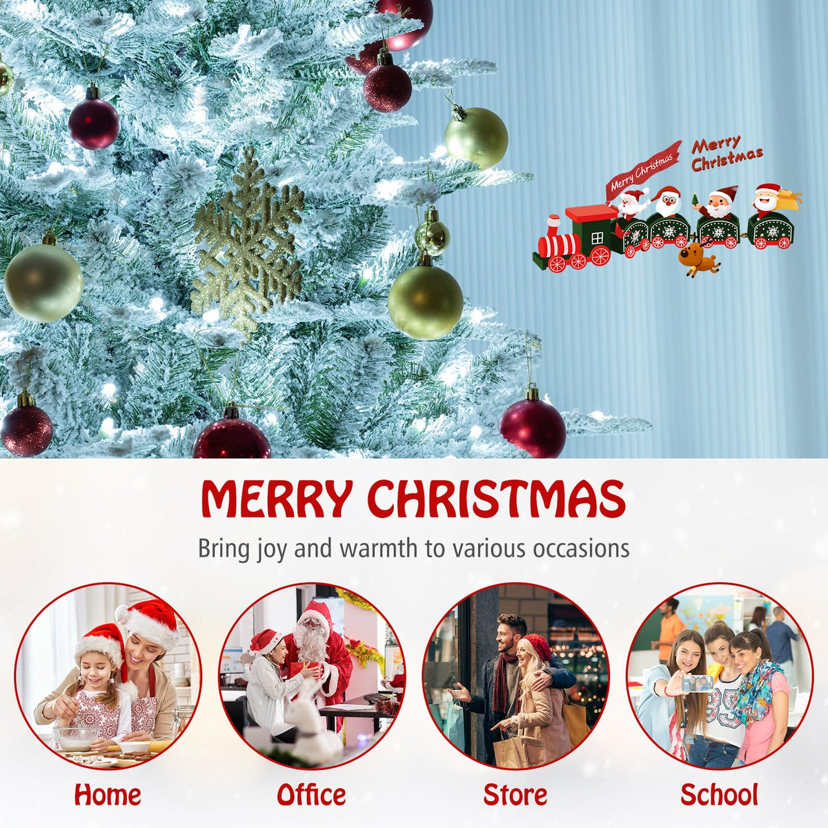 Lucktree 6/7/8 ft Pre-Lit Snow Flocked Christmas Tree, Artificial Hinged Xmas Tree with 661/1119/1447 PVC & PE Tips