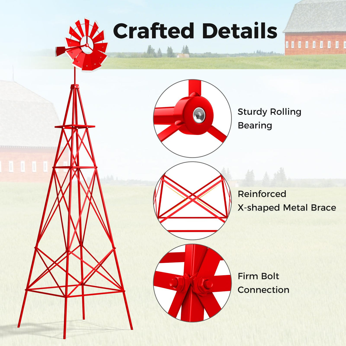 Lucktree 8.3FT Windmill Yard Garden Metal Ornamental Wind Mill Weather Vane Weather Resistant