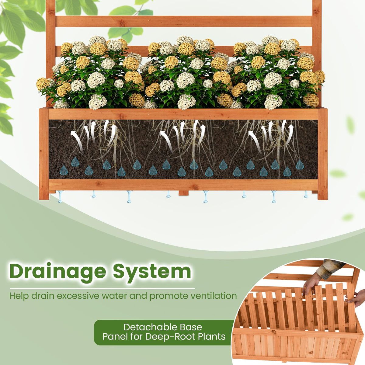 Wooden Raised Garden Bed 59 Inch Tall Elevated Planter Box with Vertical Trellis