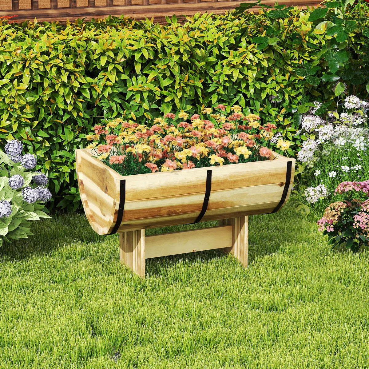 Lucktree Half Barrel Raised Garden Bed for Flower Vegetable Fruit