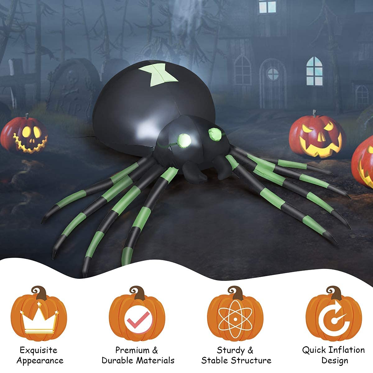 Lucktree 6 Ft Halloween Inflatable Spider, Spider with LED Lights Outdoor Indoor Halloween Decorations