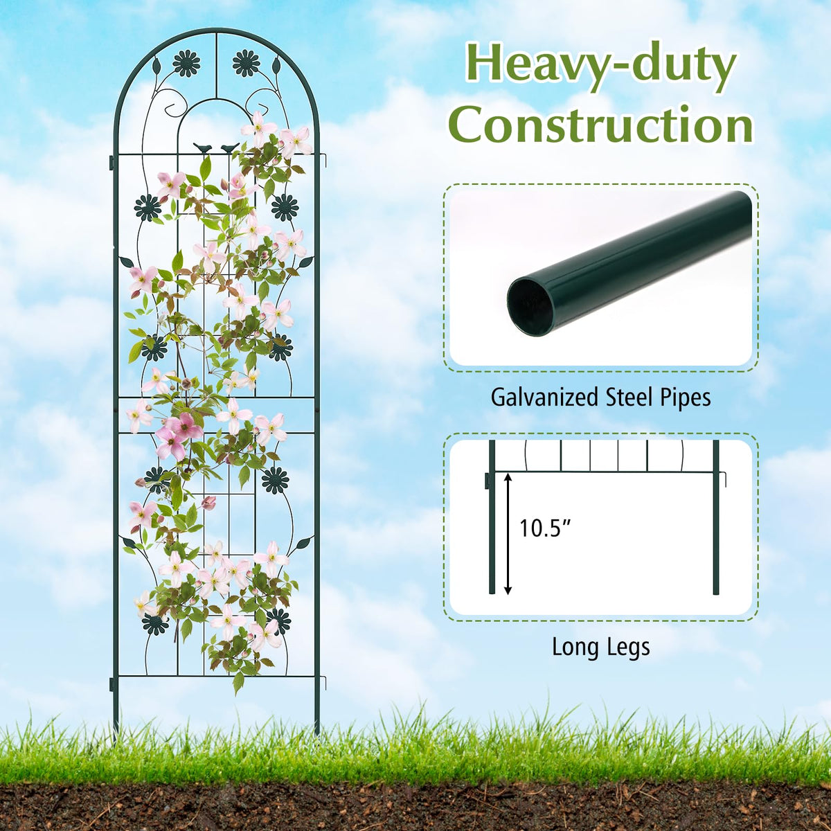 Lucktree Garden Trellis, Tall Galvanized Steel Trellis for Climbing Plants