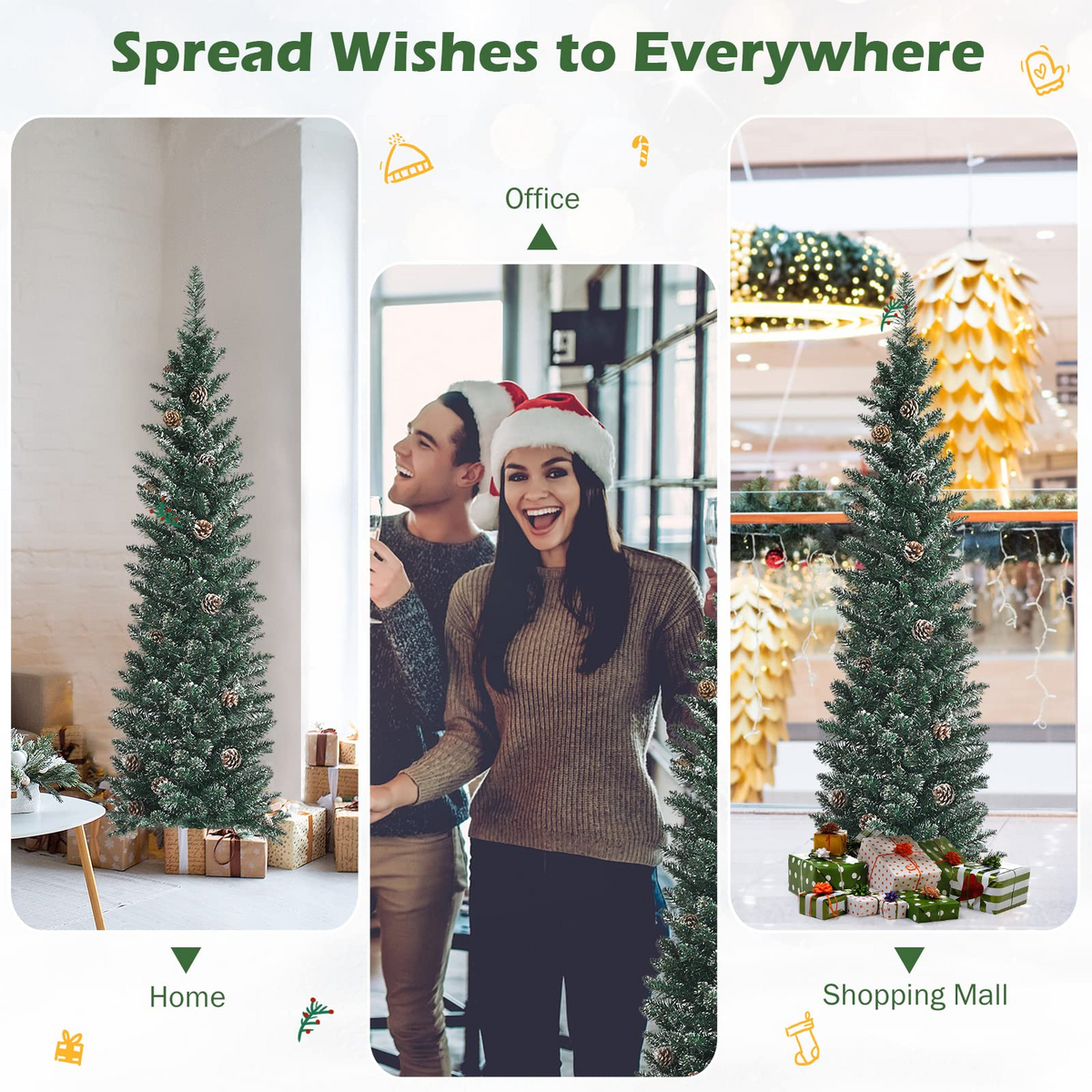 Lucktree Artificial Pencil Christmas Tree, Snow Flocked Slim Xmas Tree - LucktreeUS