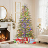 Lucktree 6.5FT / 7.5FT Pre-Lit Hinged Sparse Xmas Fir Tree with Multicolored LED Lights
