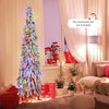 Lucktree 6ft Pre-Lit Flocked Christmas Tree, Artificial Slim Pencil Xmas Tree with 250 LED Lights